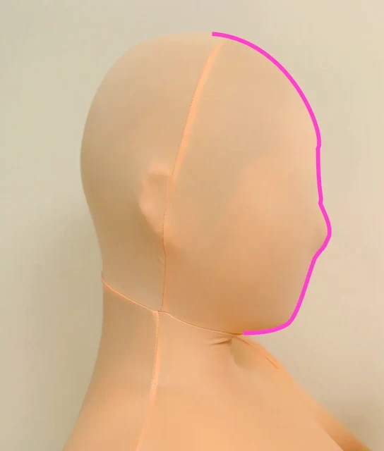 頭の脳天からアゴ裏の根元まで